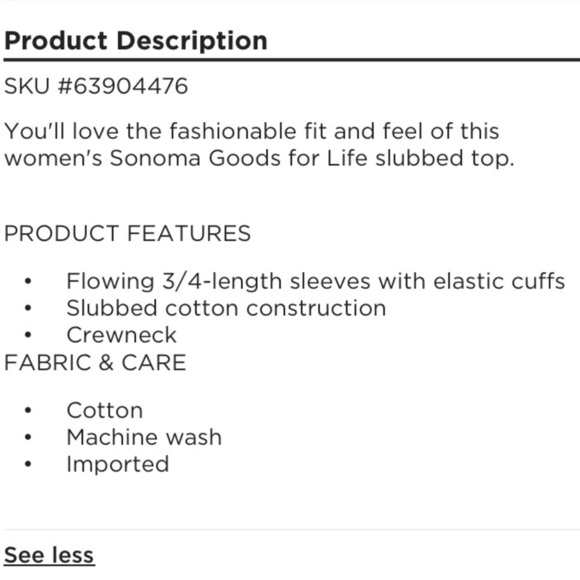 SONOMA 3XT Goods For Life Plus slubbed cotton bell sleeve with elastic c… - Picture 10 of 11